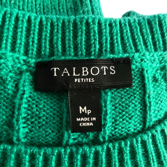 TALBOTS Green Cable Knit One Shoulder Button Pullover Sweater Petite Medium - Picture 2 of 9